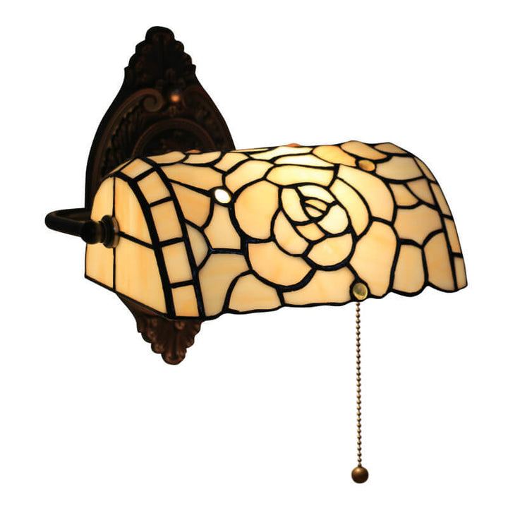 Traditional Vintage Tiffany Floral Stained Glass 1-Light Wall Sconce Lamp For Living Room
