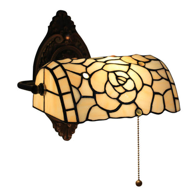 Traditional Tiffany Floral Stained Glass 1-Light Wall Sconce Lamp For Living Room