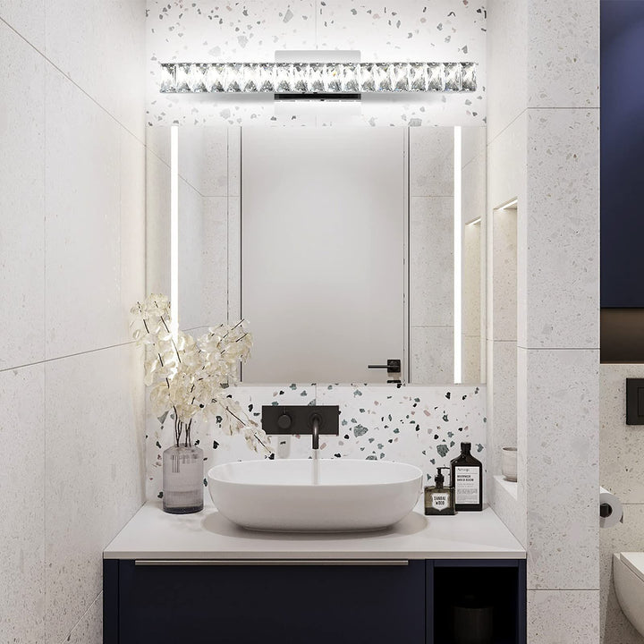 Modern Luxury Strip Rectangular Rotatable Stainless Steel Crystal LED Wall Sconce Lamp Vanity Light For Bathroom