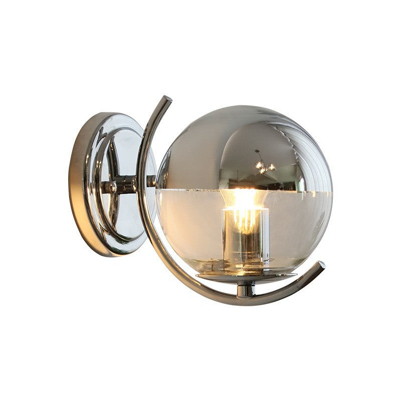 Modern Simplicity Silver Finish Frame Spherical Glass Shade 1-Light Wall Sconce Lamp For Bedroom