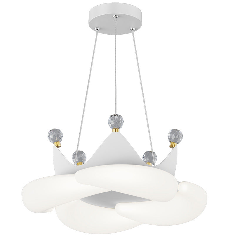 Lámpara colgante LED de sombra redonda PE con corona de cristal creativa contemporánea para dormitorio 