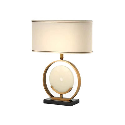 Modern Chinese Brass Jade Circle Shape 1-Light Table Lamp