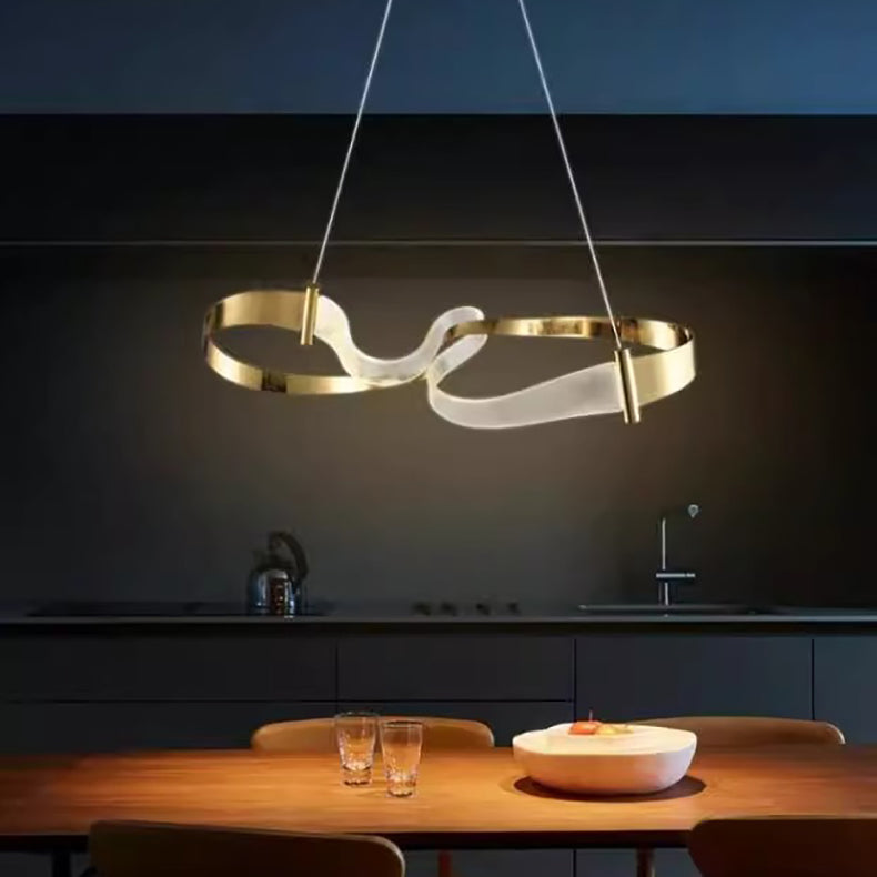 Lampe à suspension LED linéaire en ruban acrylique en forme de vague créative contemporaine pour salon 