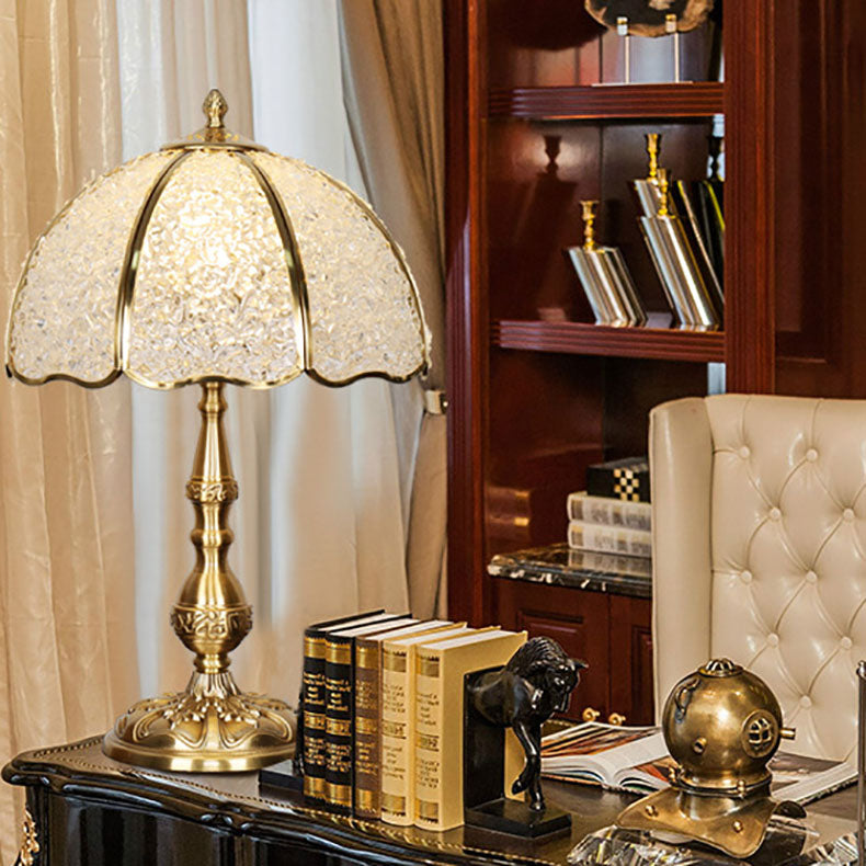 Modern Luxury Umbrella Half Circle Full Copper Crystal 1 Light Table Lamp For Bedroom