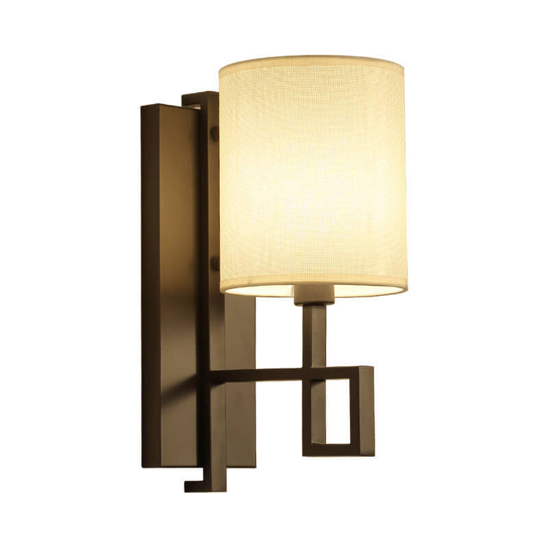 Chinesische Retro Zen Zylindrische Stofflampenschirm 1-Licht Wandlampe 