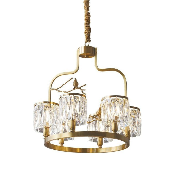 Contemporary Scandinavian Birdie Branch Crystal Copper 4/6 Light Chandelier For Bedroom