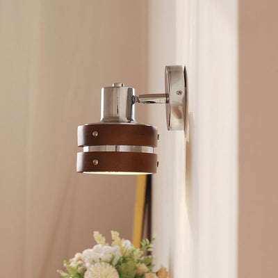 Applique murale japonaise rétro en fer noyer avec bras de lampe à 1 lumière 