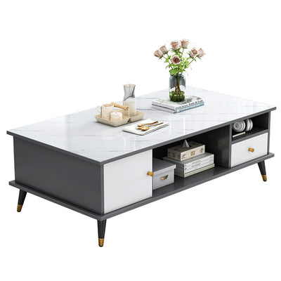 Mesa de café rectangular nórdica contemporánea de MDF y hierro con 1/2 cajón para sala de estar 