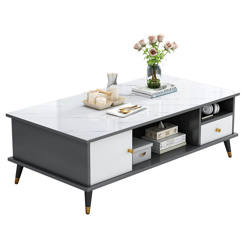 Mesa de café rectangular nórdica contemporánea de MDF y hierro con 1/2 cajón para sala de estar 