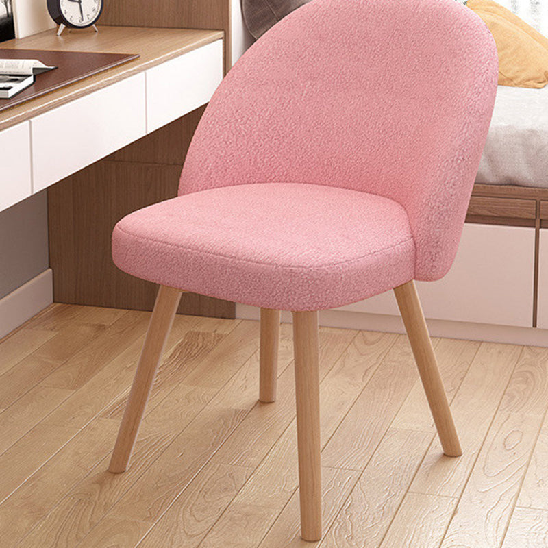 Contemporary Nordic Curved Linen Sherpa Fabric Upholstered Beech Wood Legs Vanity Stool Backrest For Bedroom