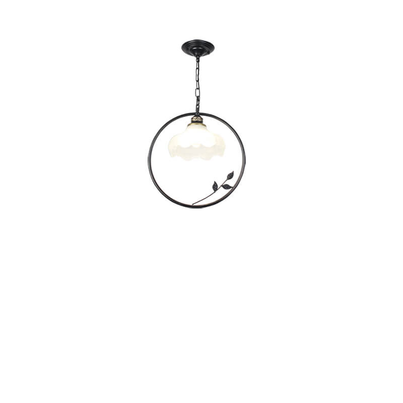Creative Flower Bud Glass Shade Circle Ring Wrought Iron 1-Light Pendant Light