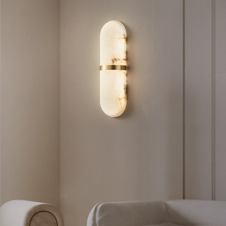 مصباح حائط LED بتصميم أسطوانة نحاسية رخامية صينية تقليدية لغرفة المعيشة 
