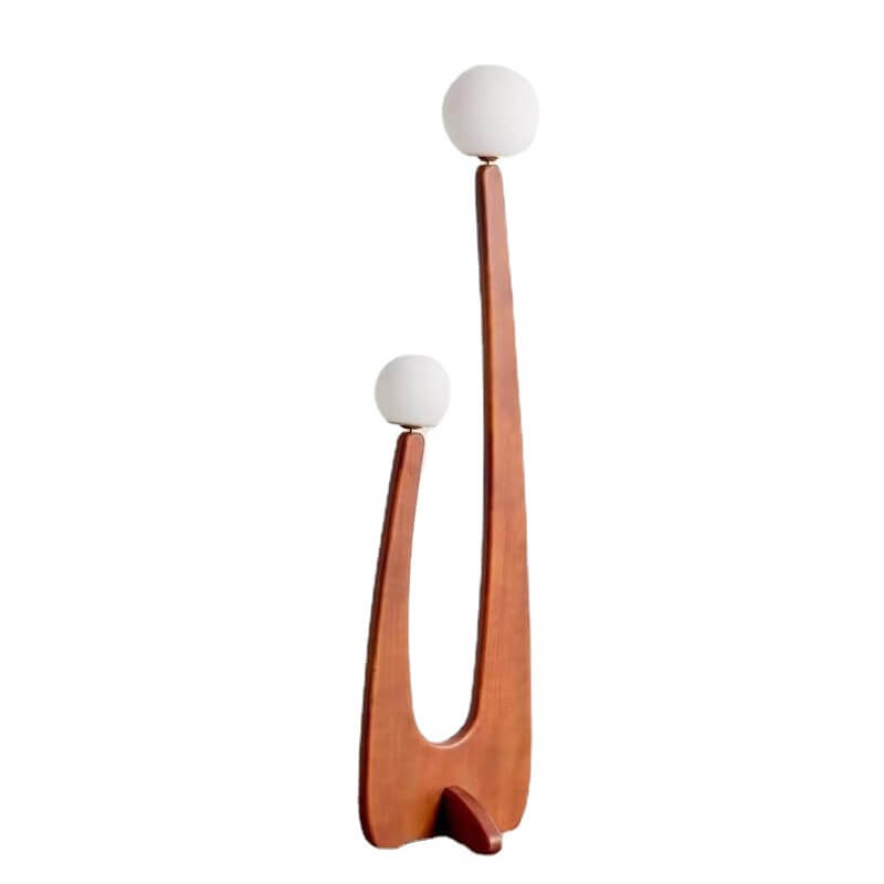 Modern Minimalist Walnut Solid Wood Glass Ball 2-Light Standing Floor Lamp for Living Room