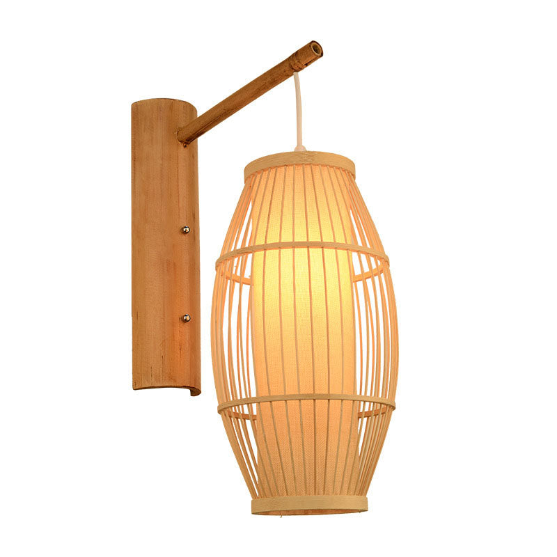 Traditionelle chinesische Weberei Bambuskäfig Form 1-Licht Wandleuchte für Wohnzimmer 