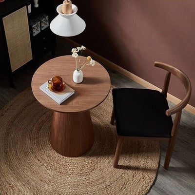 Mesa de café de madera con base de columna cónica redonda nórdica contemporánea para sala de estar 