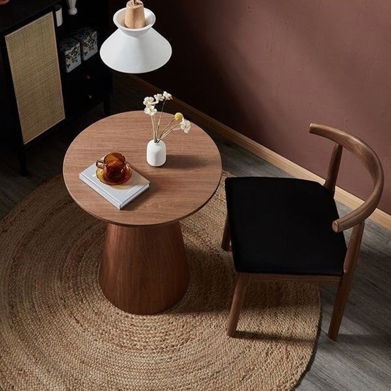 Mesa de café de madera con base de columna cónica redonda nórdica contemporánea para sala de estar 
