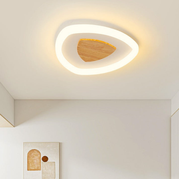 Contemporary Scandinavian Triangle Iron Wood LED Flush Mount Ceiling Light For Bedroom