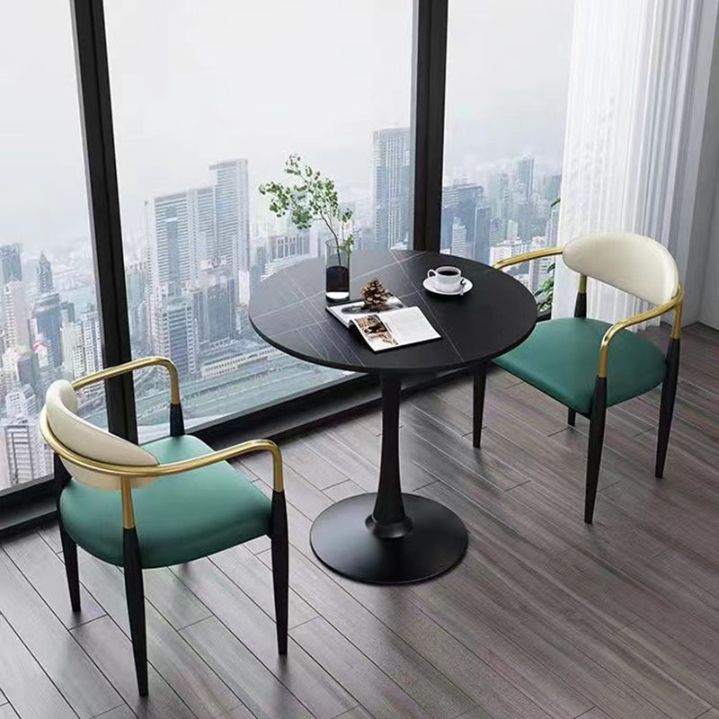 Modern Luxury Square Cushion Faux Leather Metal Sponge Dining Chair Backrest Armrest For Dining Room