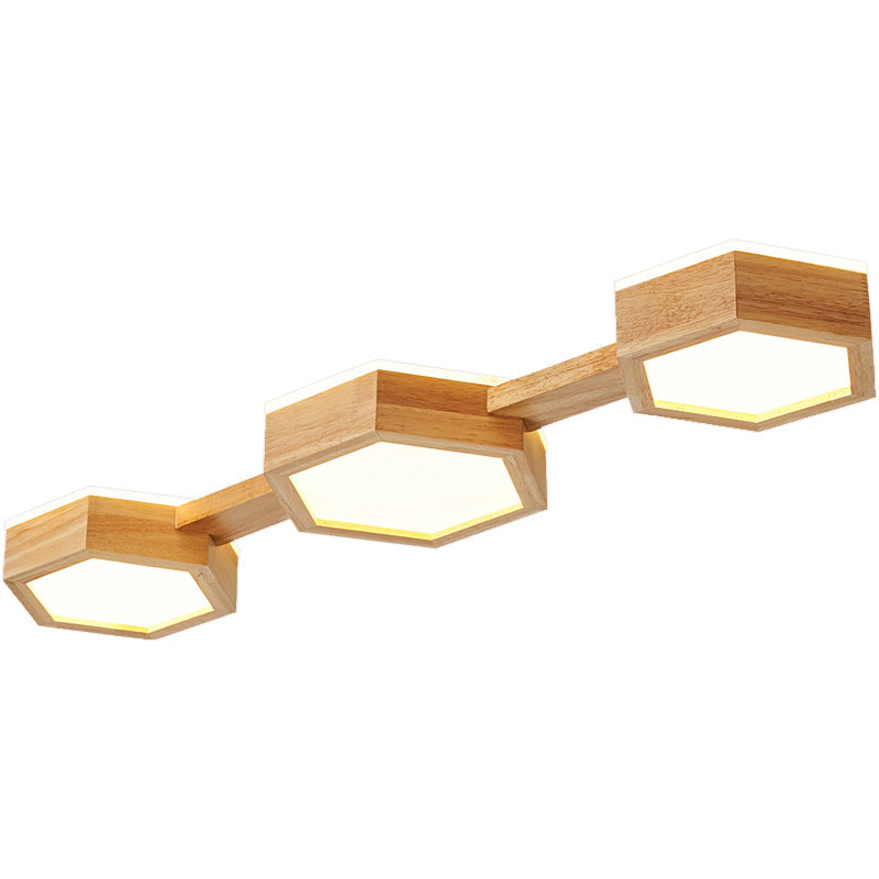 Plafonnier à montage affleurant LED en acrylique et bois hexagonal traditionnel japonais pour salon 