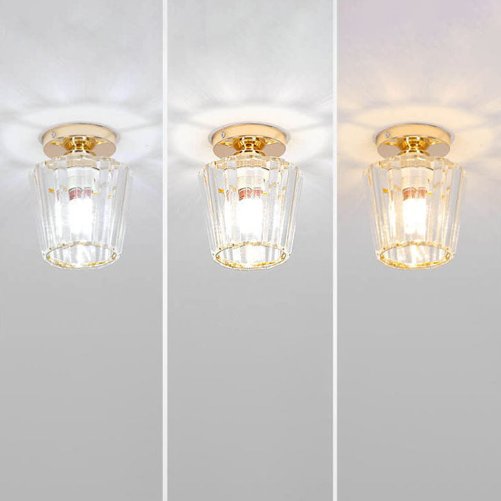 Modern Minimalist Striped Crystal Cylinder Hardware 1-Light Semi-Flush Mount Ceiling Light for Living Room