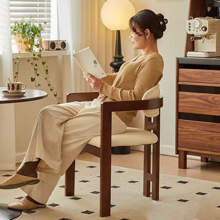 Zeitgenössischer skandinavischer Bent Square PU-Leder-Holz-Esszimmerstuhl Rückenlehne Arm für Esszimmer 