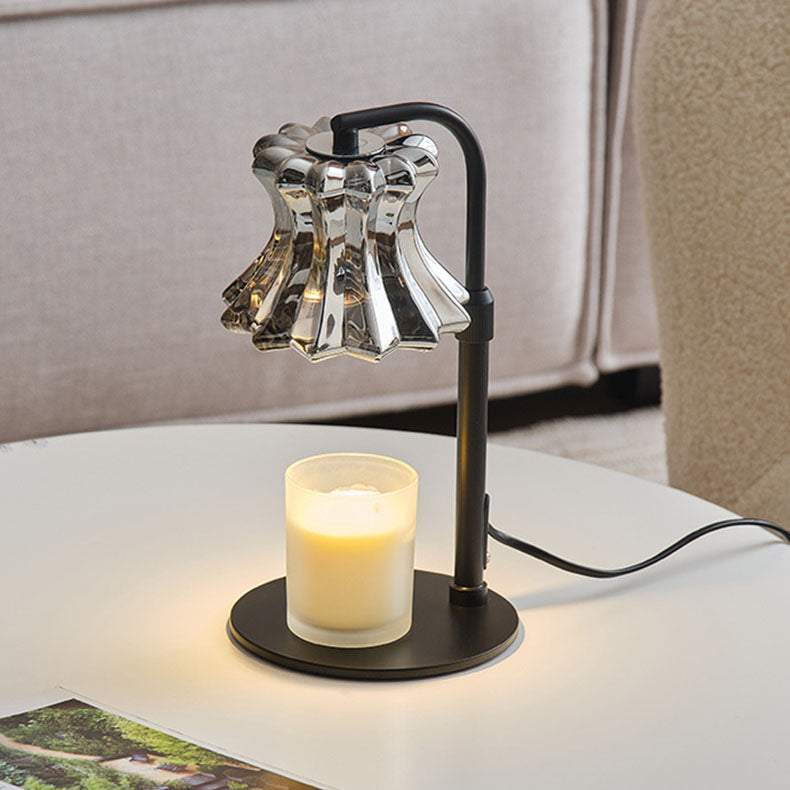 Moderne minimalistische florale Tischlampe mit rundem Sockel aus Eisenglas mit 1 Licht für die Aromatherapie mit schmelzendem Wachs für Schlafzimmer 