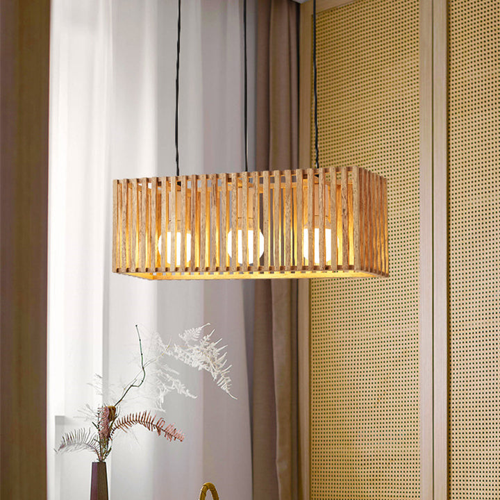 Traditioneller chinesischer rechteckiger Massivholz-Kronleuchter mit 1/3 Lichtinsel für Wohnzimmer 