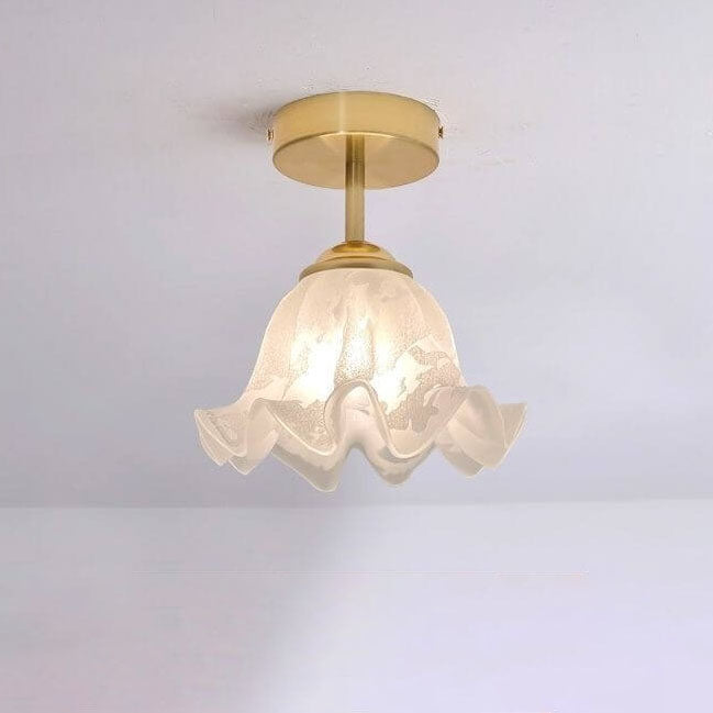 Nordic Retro Messing Glas Blumenlampenschirm 1-Licht Semi-Flush Deckenleuchte 