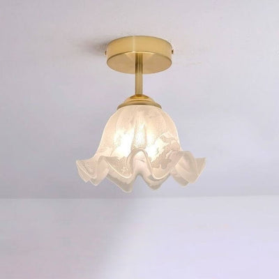 Nordic Retro Brass Glass Flower Lampshade 1-Light Semi-Flush Mount Ceiling Light