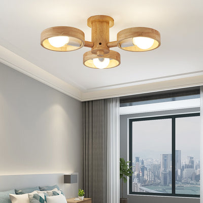 Plafonnier semi-encastré contemporain nordique rond en bois de caoutchouc avec 3/5 lumières pour salon 
