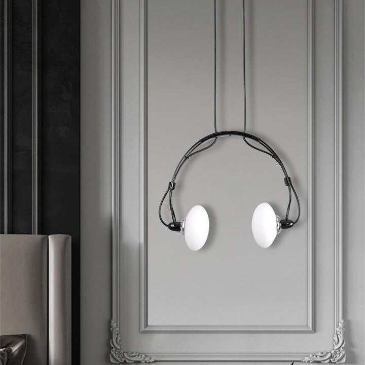 Lámpara de araña contemporánea con pantalla de vidrio de hierro y auriculares creativos de 2 luces para sala de estar 