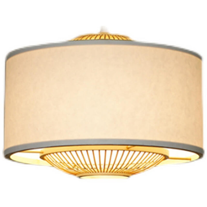 Contemporary Scandinavian Zen Bamboo Weaving Parchment Drum 1-Light Pendant Light for Living Room
