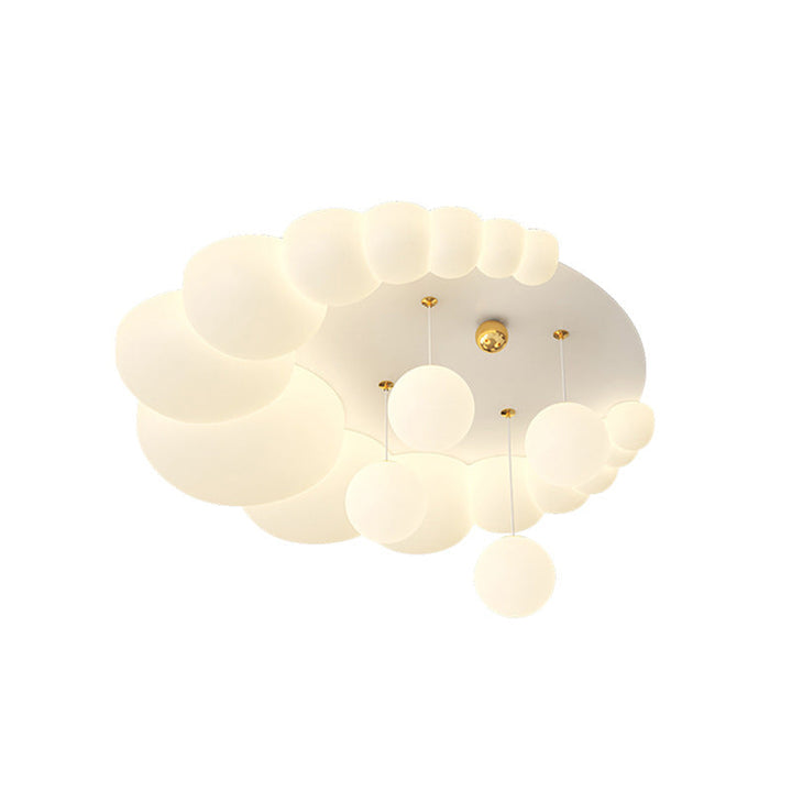 Modern Art Deco Oval Cream Bubble Flower Moon PE Iron LED Flush Mount Ceiling Light For Living Room