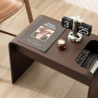 Table d'appoint en bois massif minimaliste moderne en forme de C avec rangement pour le salon 