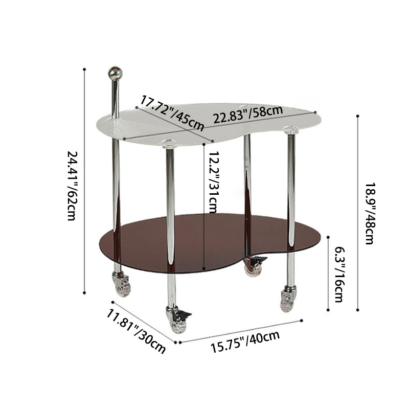 Table de bout contemporain en acrylique nuage nordique en acier inoxydable avec roue en cristal à 2 niveaux pour salon 