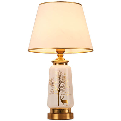 Nordic Light Luxury Fabric Deer Tracing Gold Ceramic 1-Light Table Lamp