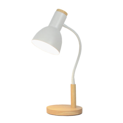 Zeitgenössische nordische Tischlampe aus Eisen mit rundem Schirm und Holzsockel, 1 Licht, für das Home Office 