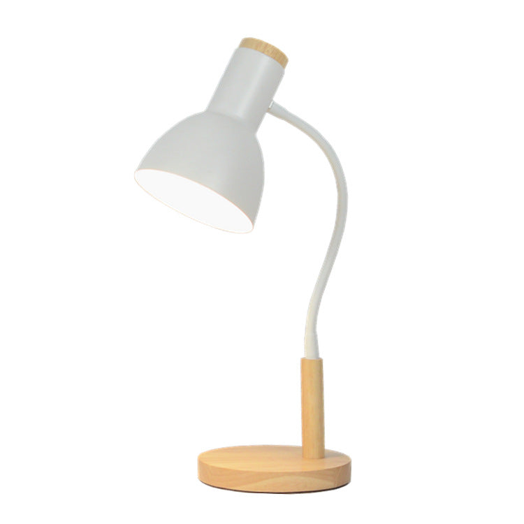 Zeitgenössische nordische Tischlampe aus Eisen mit rundem Schirm und Holzsockel, 1 Licht, für das Home Office 