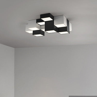 Modern Minimalist Cube Iron Acrylic LED Flush Mount Ceiling Light For Living Room