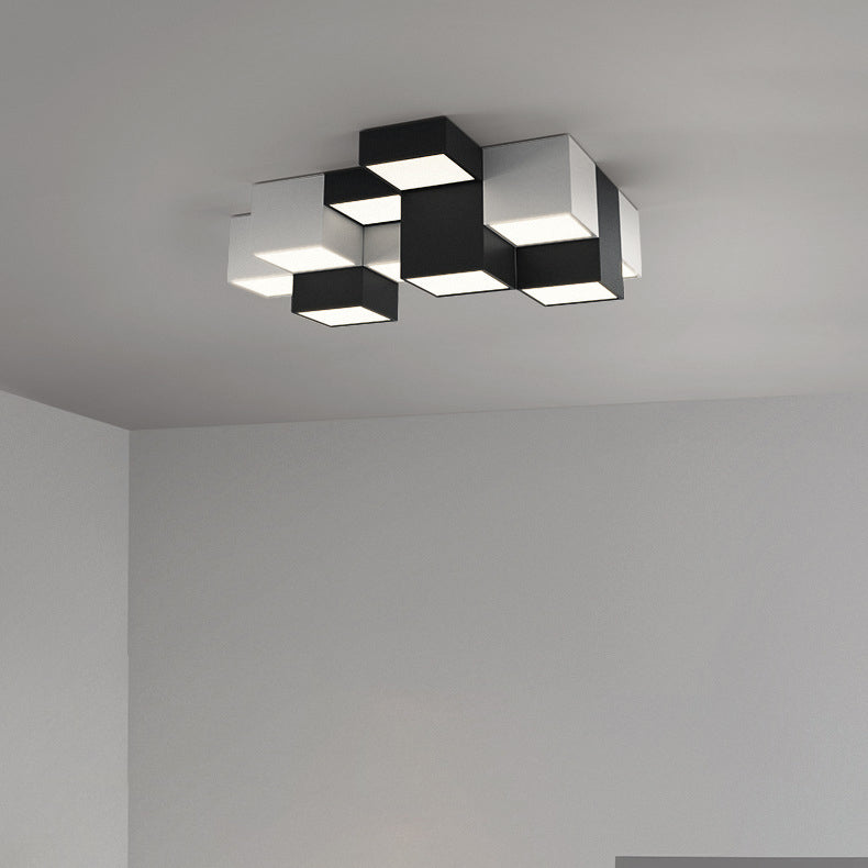 Modern Minimalist Cube Iron Acrylic LED Flush Mount Ceiling Light For Living Room