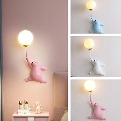 Contemporary Creative Bear Resin Glass 1-Light Wall Sconce Lamp For Bedroom