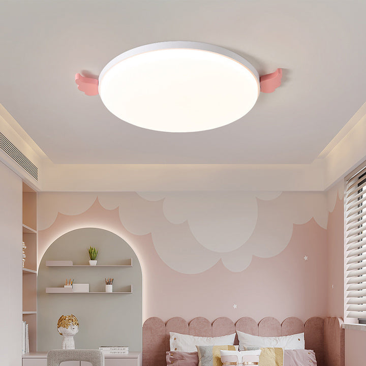 Lámpara de techo de montaje empotrado LED de acrílico, madera de roble e hierro, redonda, pequeña, con alas creativas contemporáneas, para sala de estar 