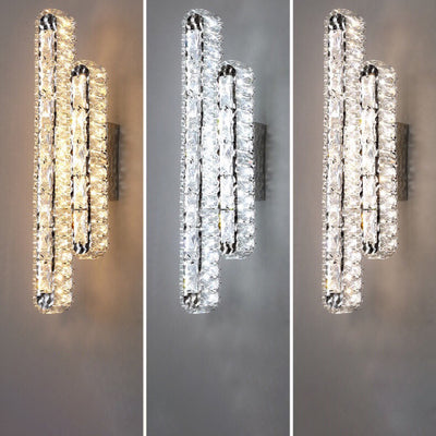 Modern Luxury Stainless Steel Crystal Elliptical Strip LED Wall Sconce Lamp For Living Room