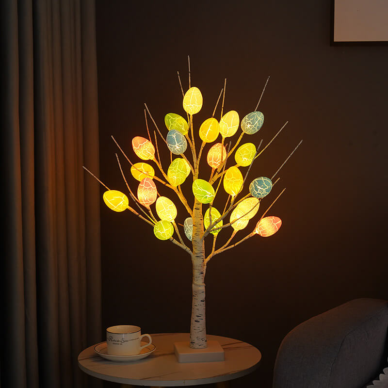 Moderne kreative Feiertagsdekorative bunte Ei-Simulation Baum Plastik LED Tischlampe 