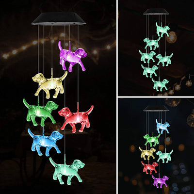 Modern Decorative Solar Colorful Wind Chime Puppy ABS Plastic LED Outdoor Landscape Lighting