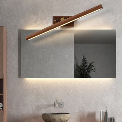 Nordic Minimalist Walnut Copper Cylinder LED Bathroom Vanity Mirror Front Wall Sconce Lamp