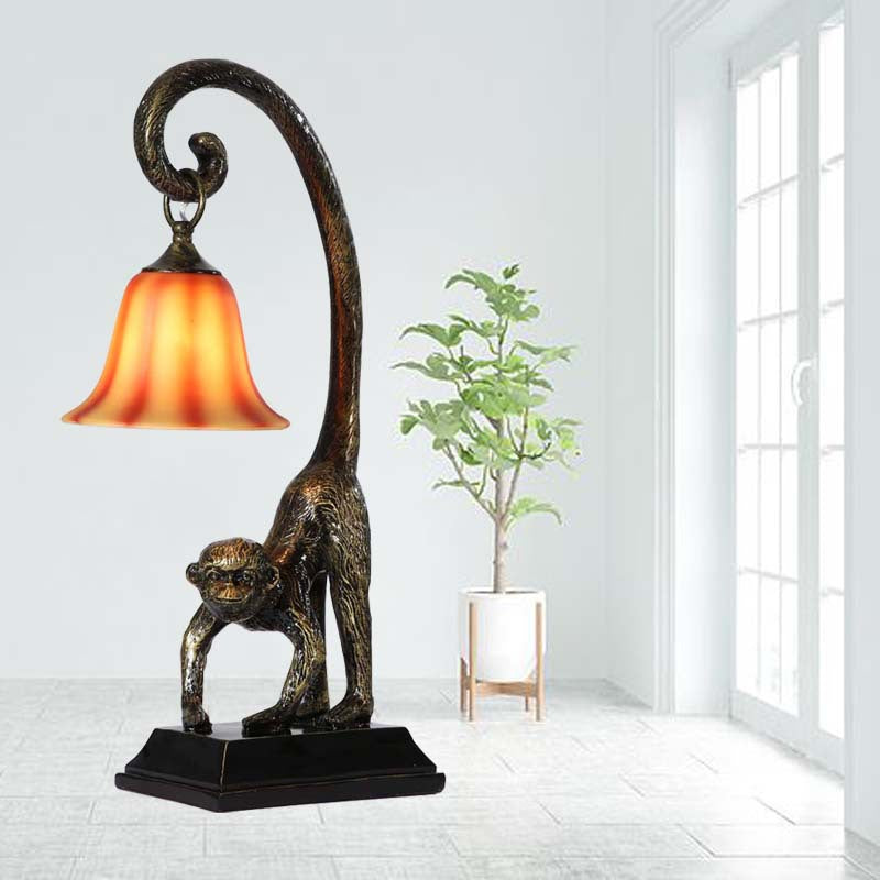Contemporary Creative Monkey Copper Glass 1-Light Table Lamp For Bedroom