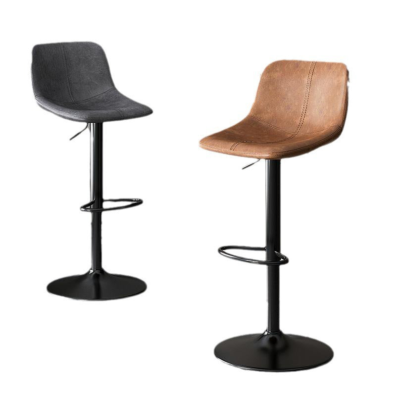 Zeitgenössischer luxuriöser gebogener Kunstleder höhenverstellbarer drehbarer Barhocker mit Rückenlehne und Fußstütze für Esszimmer 