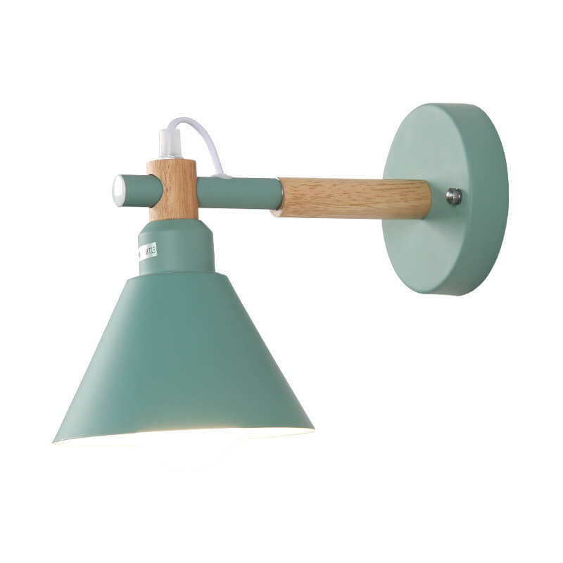 Nordic Macaron Iron Trumpet Shaped Wood 1-Light Wall Sconce Lamp