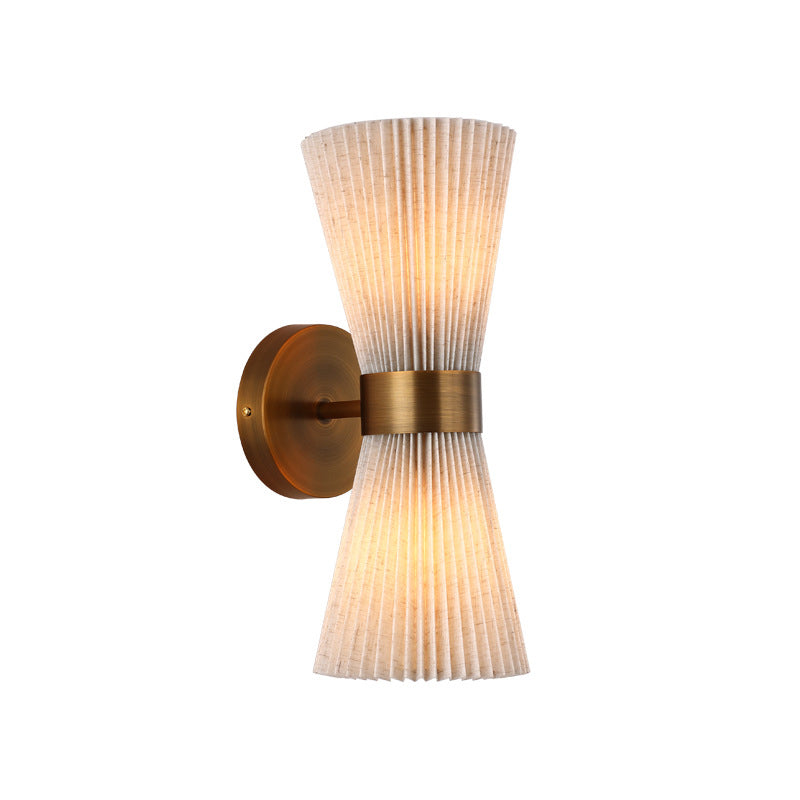 Moderne minimalistische Säule Stoff Kupfer 2-Licht Wandleuchte Lampe für Wohnzimmer 